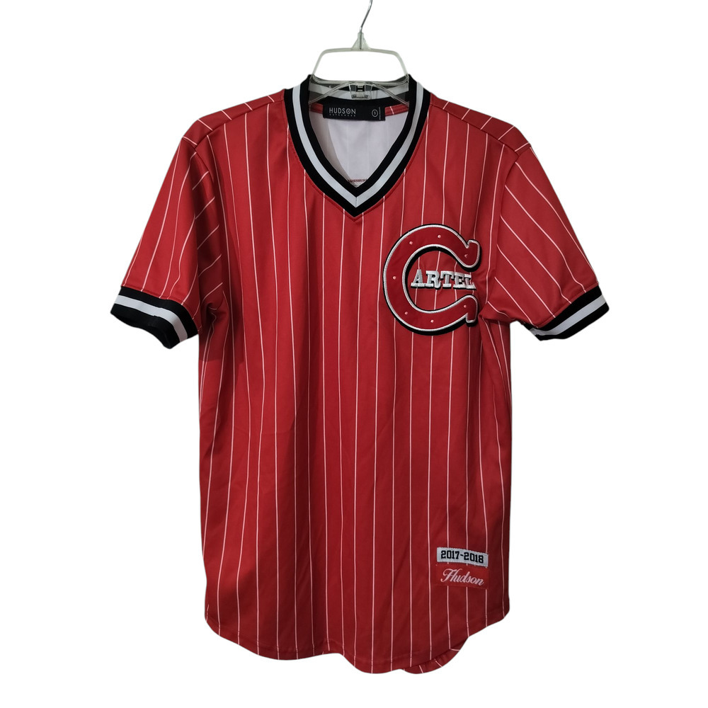 M634) Hudson Outerwear Cartel El Chapo  No. 17 Red Pinstripe Jersey Small